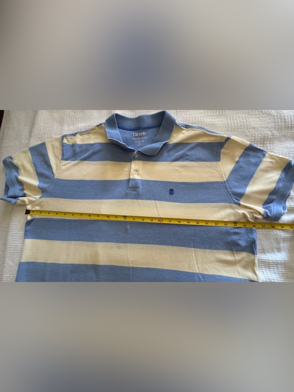Izod Men’s Light Blue and Yellow Horizontal Stripe Polo - Picture 7 of 8